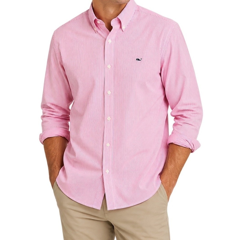 Vineyard Vines Pink White Striped Slim Fit Button Down Shirt Men's Large